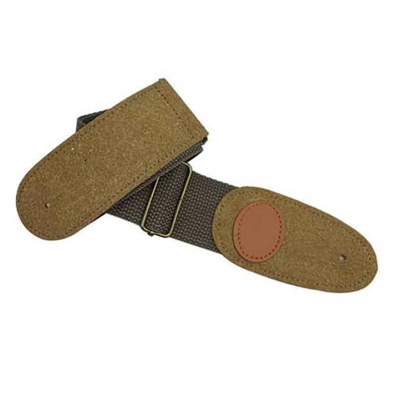 Universal adjustable nylon guitar strap, 95cm-155cm, with synthetic leather ends on fabric - Khaki