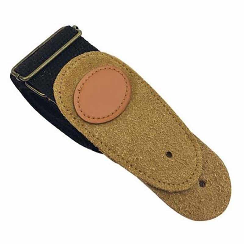 Adjustable universal nylon guitar strap, 95cm-155cm, with faux leather ends on fabric - Black
