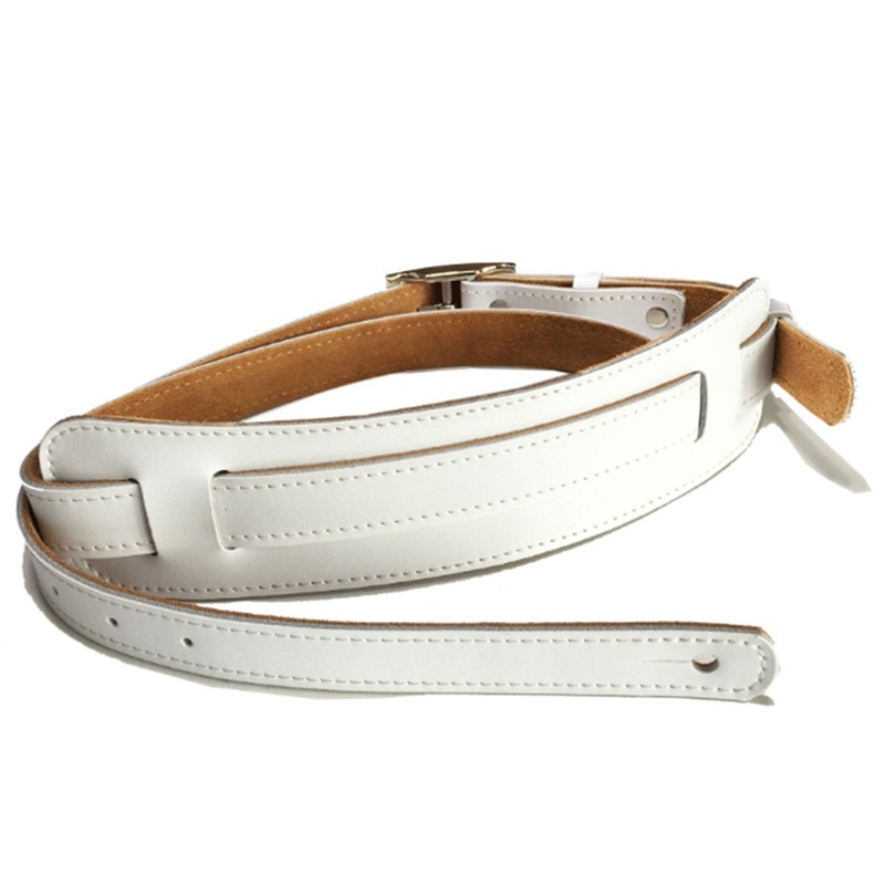 Adjustable white leather and metal mandolin strap