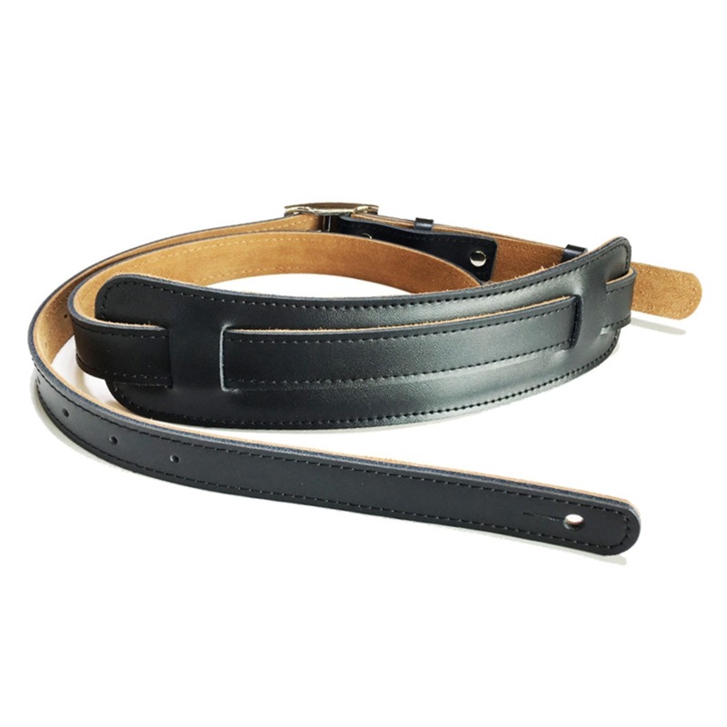 Adjustable black leather and metal mandolin strap