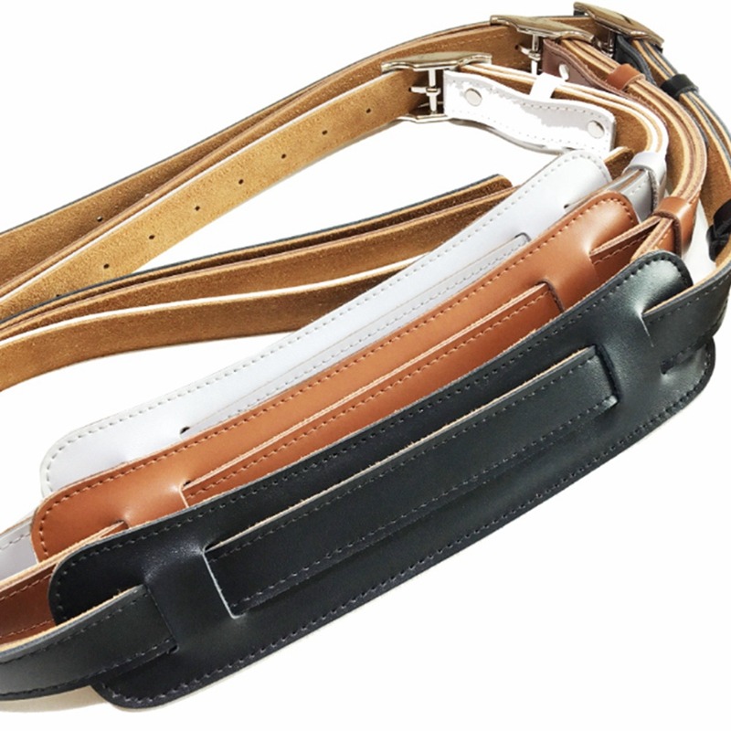 Adjustable leather and metal mandolin strap full view