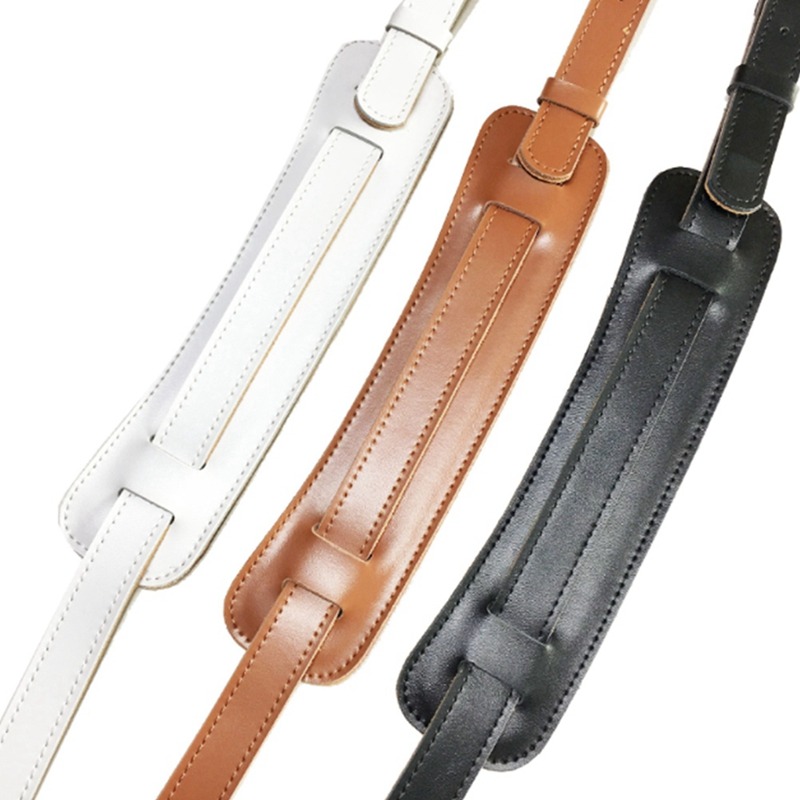 Adjustable leather and metal mandolin strap, exterior view