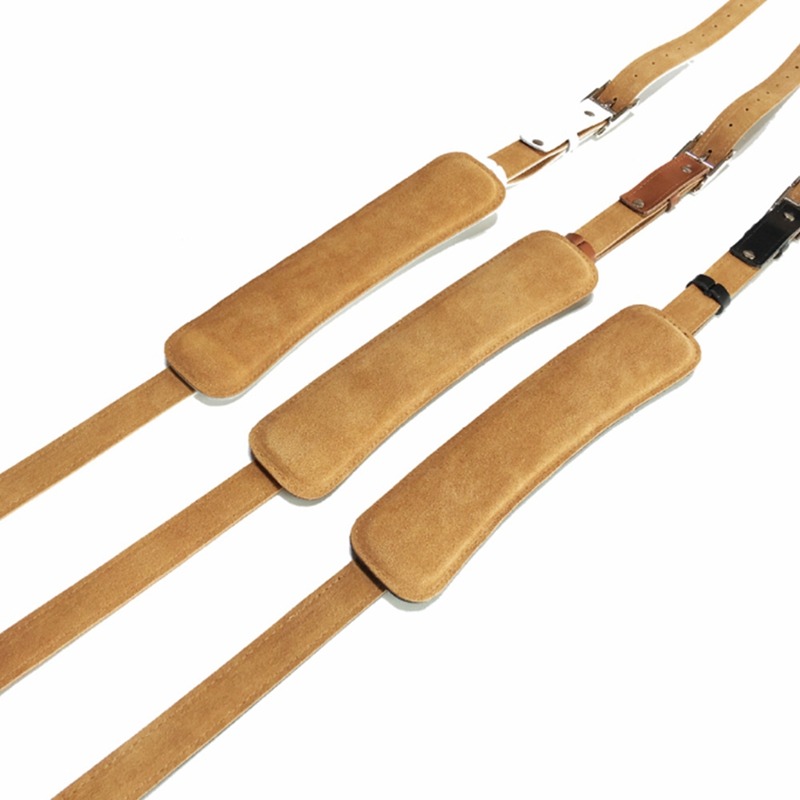 Adjustable leather and metal mandolin strap, interior view