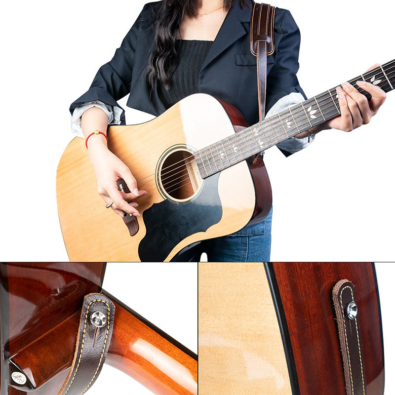 Genuine cowhide leather strap for classical acoustic guitar, soft and durable