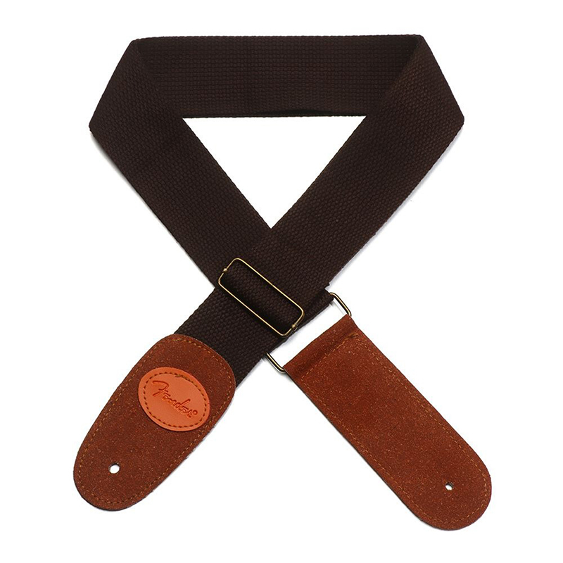 Adjustable colorful ukulele straps made of cotton canvas and brown nylon.