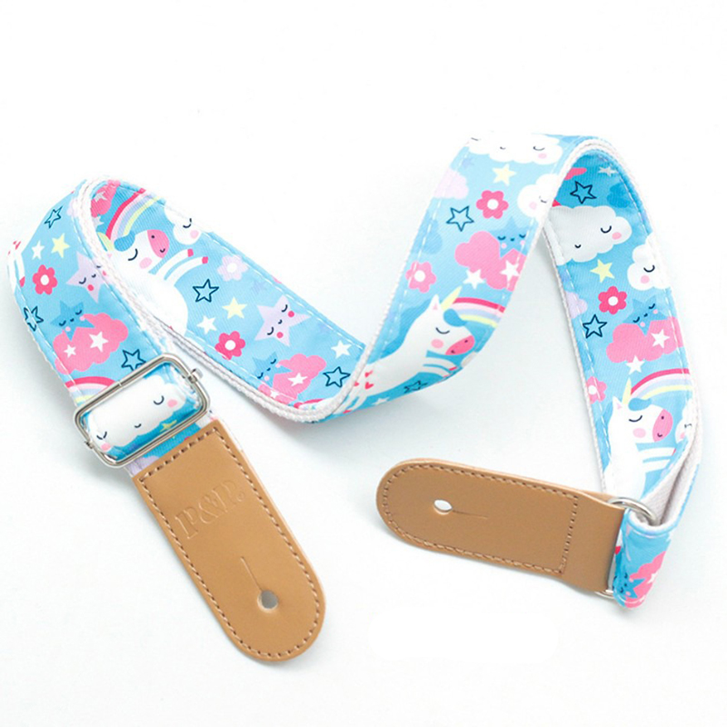 Child's guitar strap with unicorn patterns