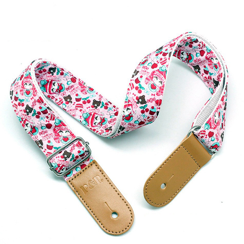 Child's guitar strap with girly pink patterns