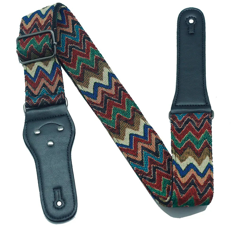 Handcrafted ethnic design guitar strap in zigzag pattern
