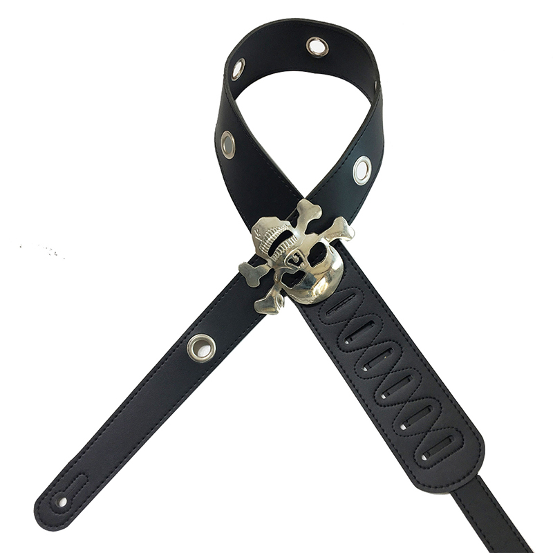 Electric and bass guitar strap with pirate skull design