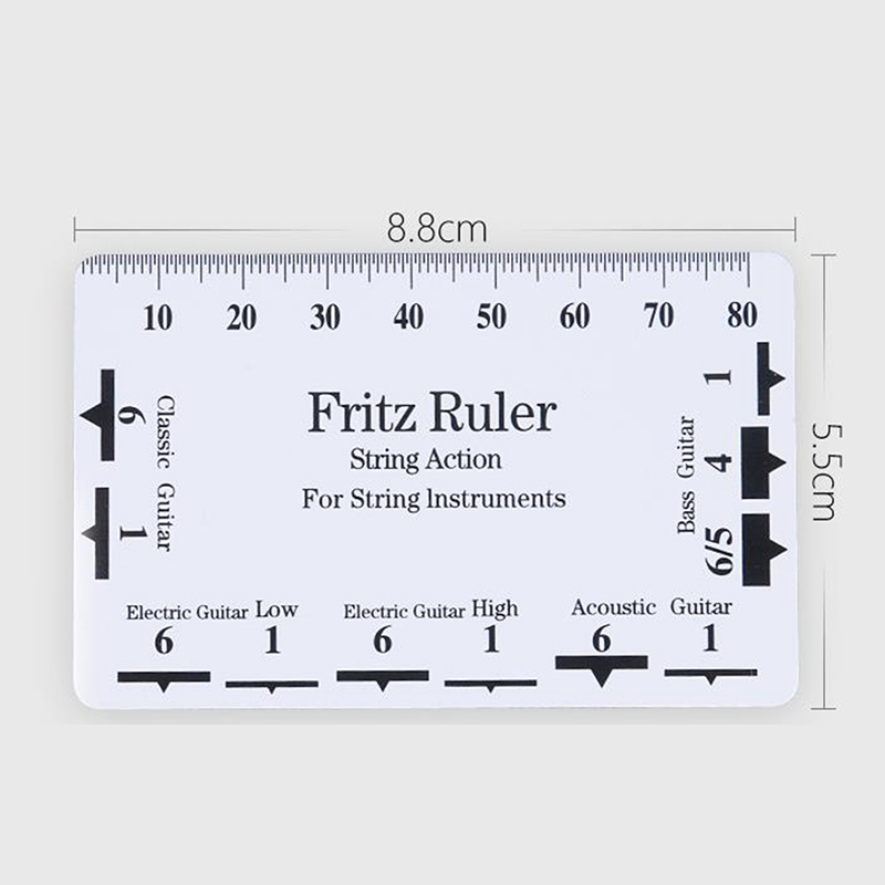 Stainless steel measuring rule for electric guitar strings - plastic model