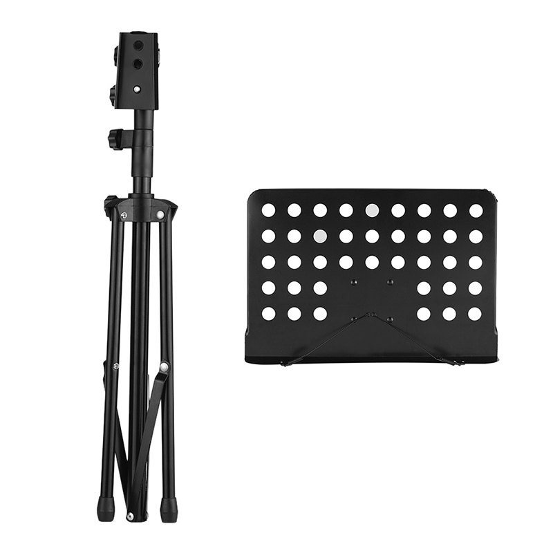 Detail of adjustable and foldable guitar stand, easel type - black