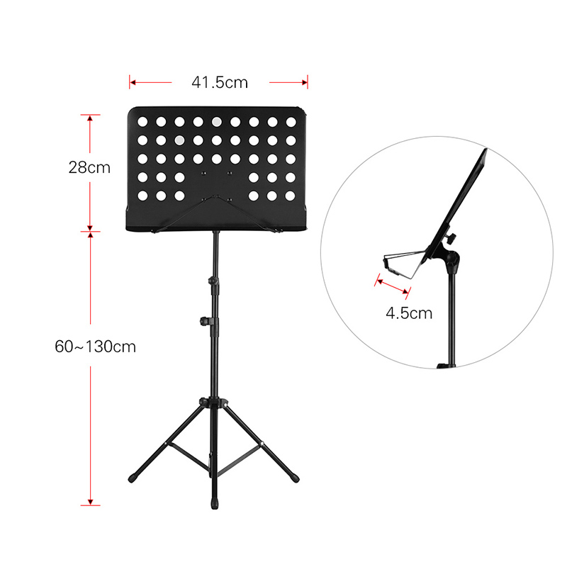 Dimensions of adjustable and foldable guitar stand - black