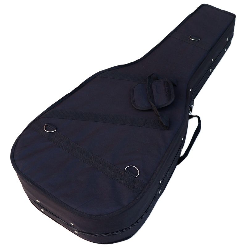 Rear view of a hard case for an acoustic guitar