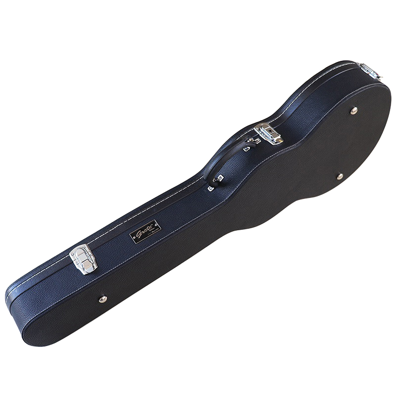 Top view of the hard case for electric guitar made from genuine cowhide leather with foam lining
