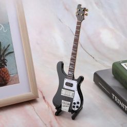 Handmade miniature electric bass guitar with guitar stand