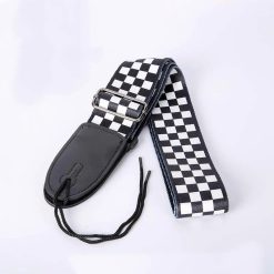 Fabric strap with a black and white checkered pattern