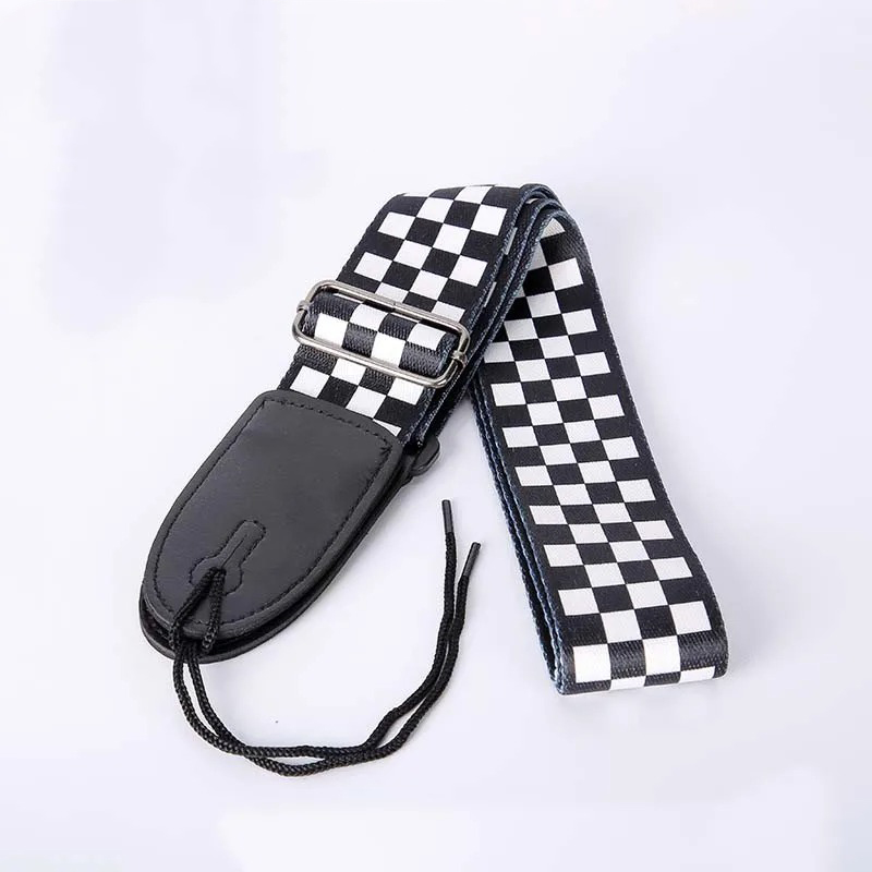 Fabric strap with a black and white checkered pattern