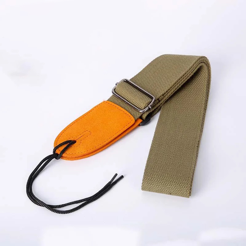 Khaki-colored fabric guitar strap