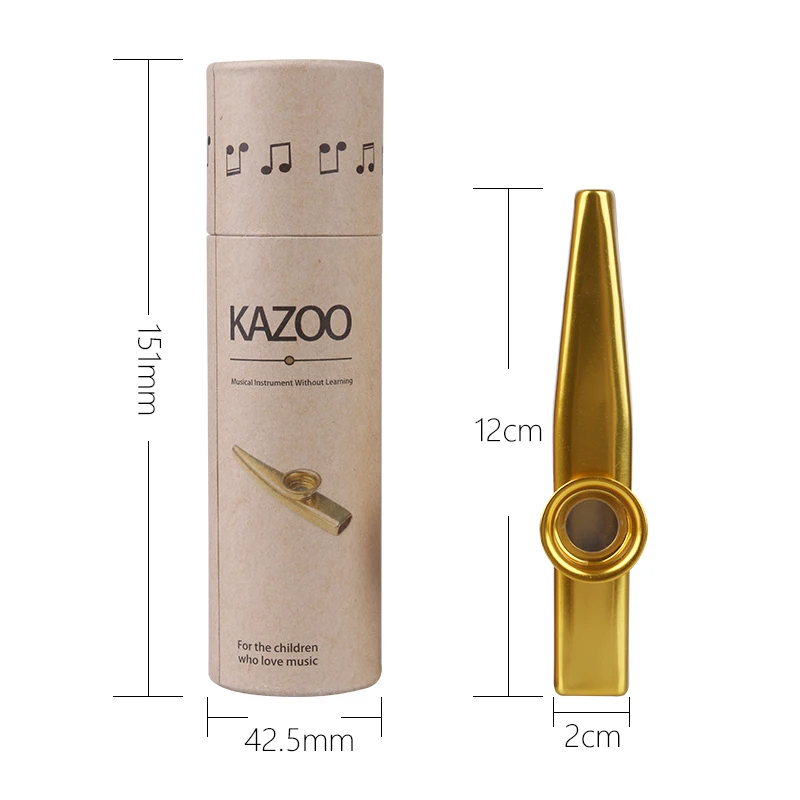 Dimensions of a metal Kazoo with storage case in 7 colors