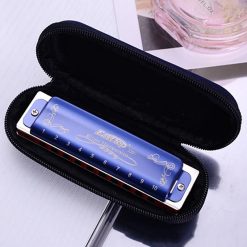 Metallic blue diatonic harmonica with 7 tunings