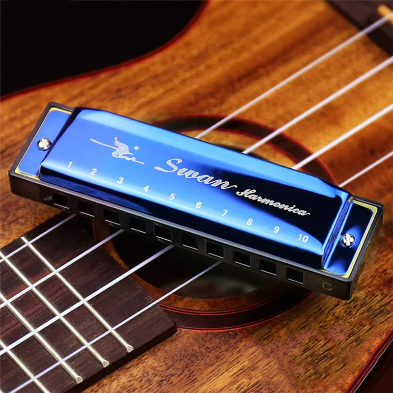 Diatonic blues harmonica in 5 pop colors - blue color