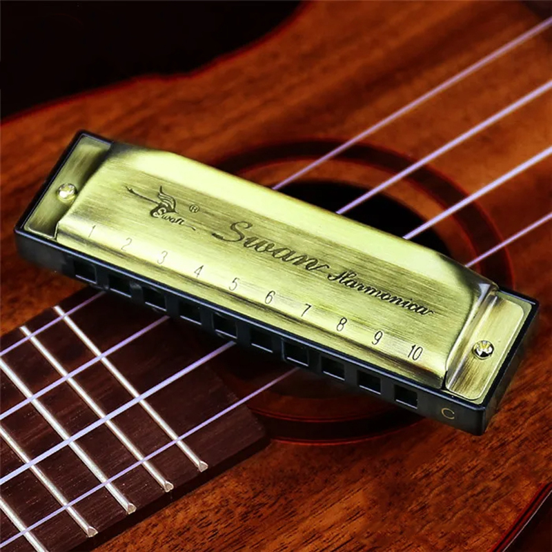 Diatonic blues harmonica in 5 pop colors - green color