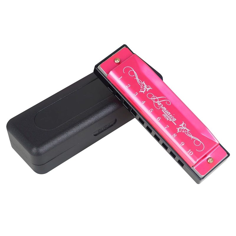 Metal diatonic harmonica for beginners - pink model
