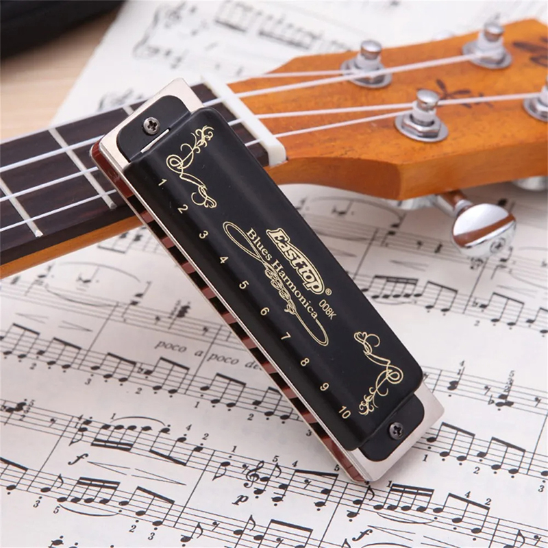 Glossy black diatonic harmonica with 7 tunings