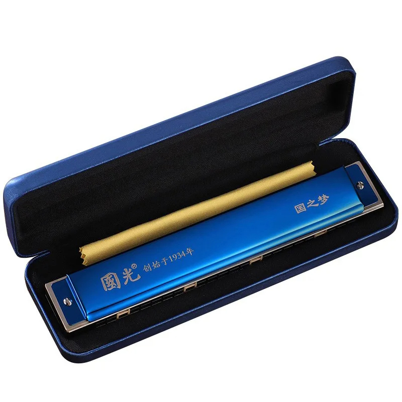 24-hole polyphonic harmonica in 4 colors - blue color