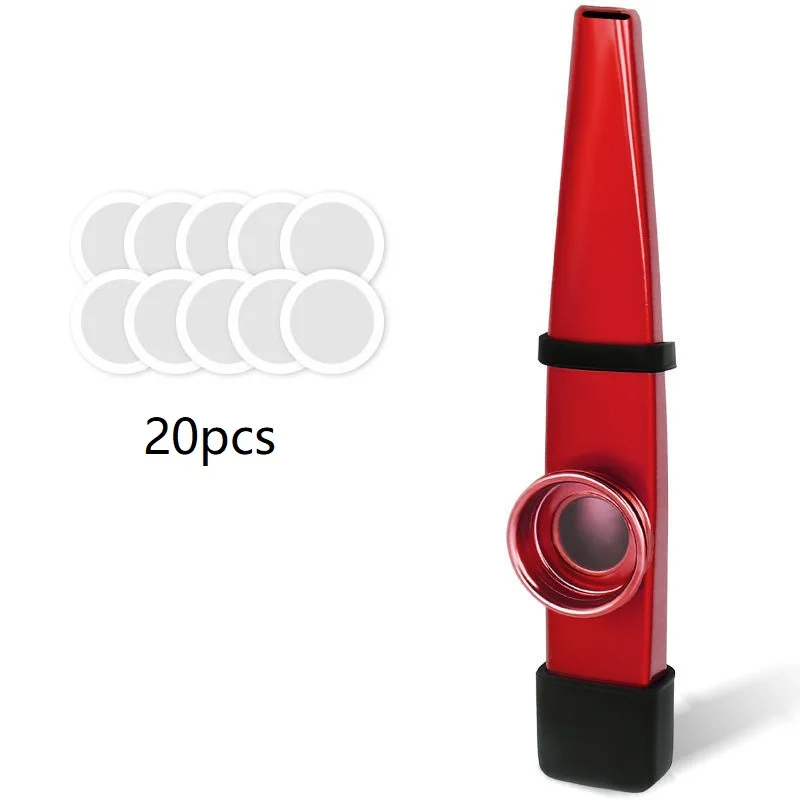 Metal kazoo with silicone mouthpiece - red