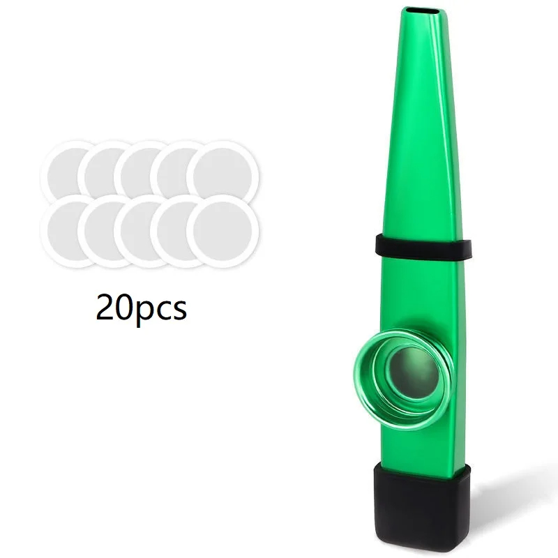 Metal kazoo with silicone mouthpiece - green