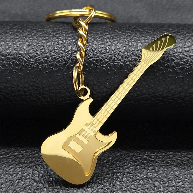 Electric guitar keychain, entirely gold or entirely black - gold model