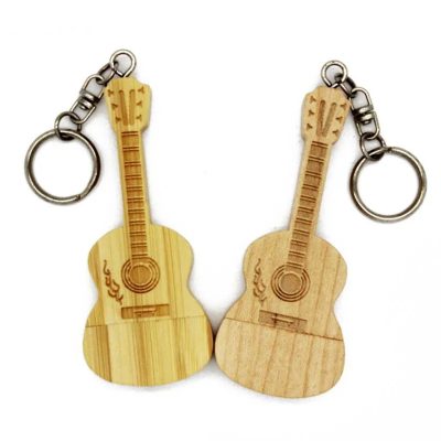 Wooden guitar keychain with USB memory stick