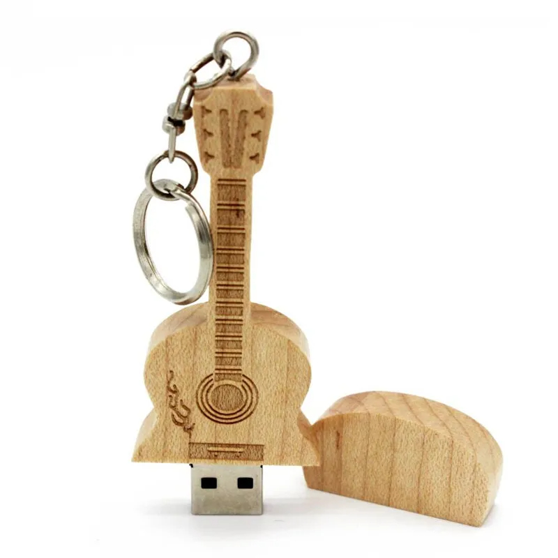 Wooden guitar keychain with USB memory - wood model