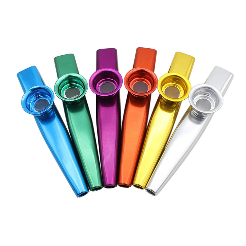 Random colors available. Case of two random color metal kazoos.