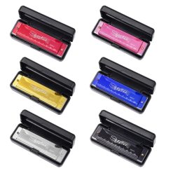 Details of standard diatonic harmonica in 6 colors