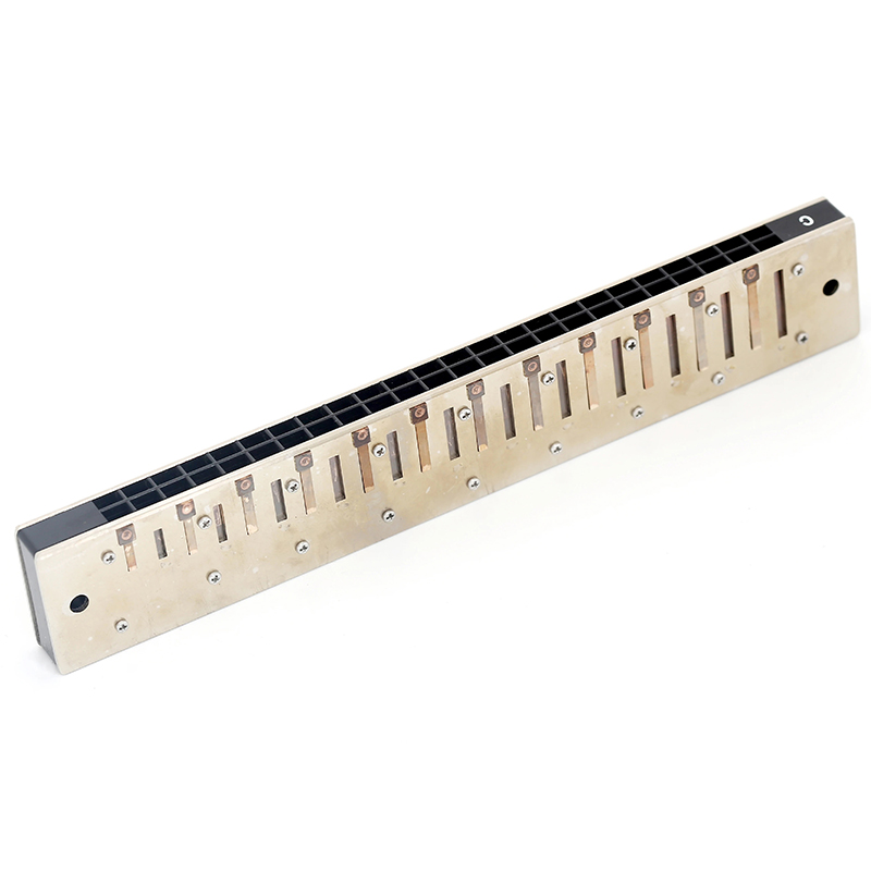 Interior details of a 24-hole chromed harmonica