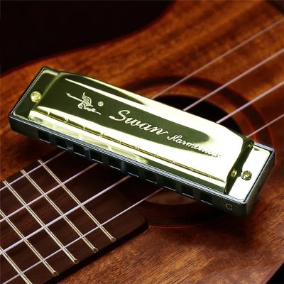 Diatonic blues harmonica in 5 pop colors - gold color