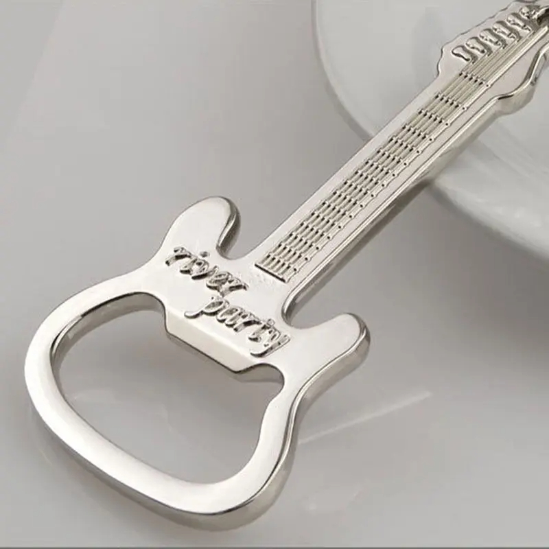Full view of the guitar keychain with bottle opener