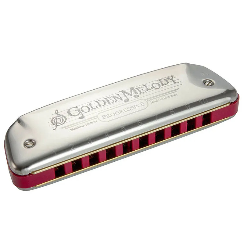 Full view of the retro 9-tune diatonic harmonica.