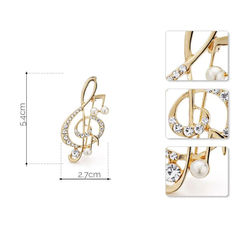 Complete details of the Treble Clef Brooch adorned with Rhinestones and pearls