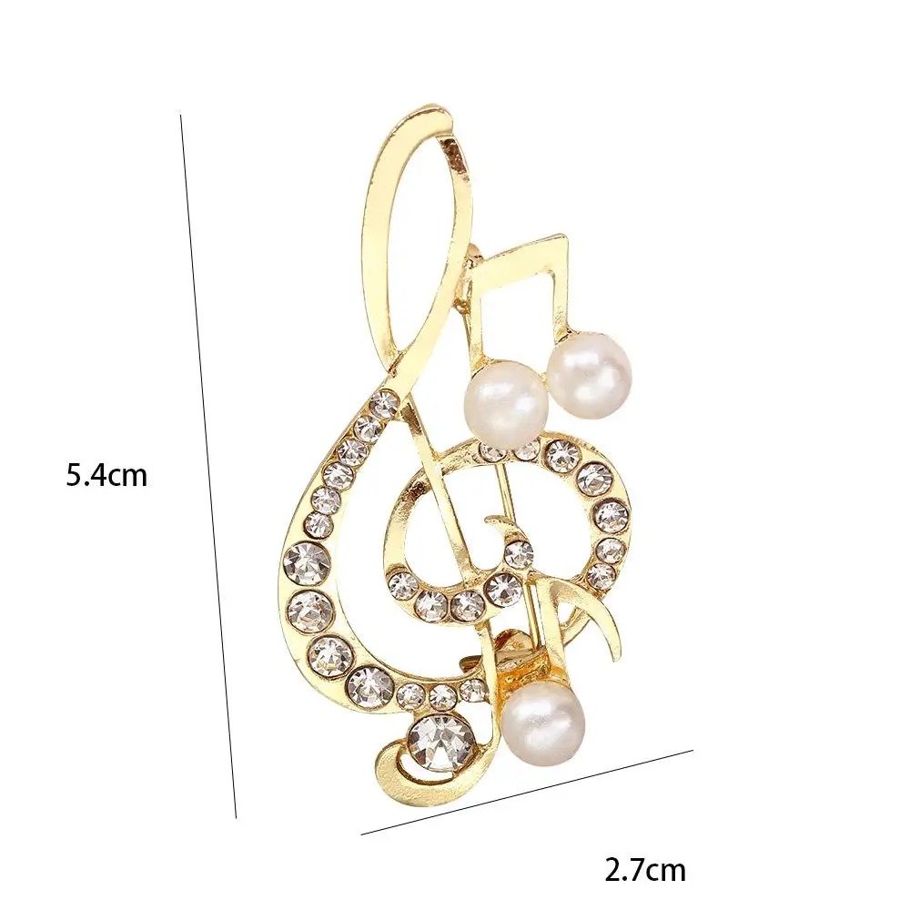 Dimensions of the Treble Clef Brooch adorned with Rhinestones and Pearls