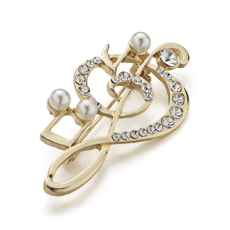 Full view of the Treble Clef Brooch adorned with Rhinestones and pearls