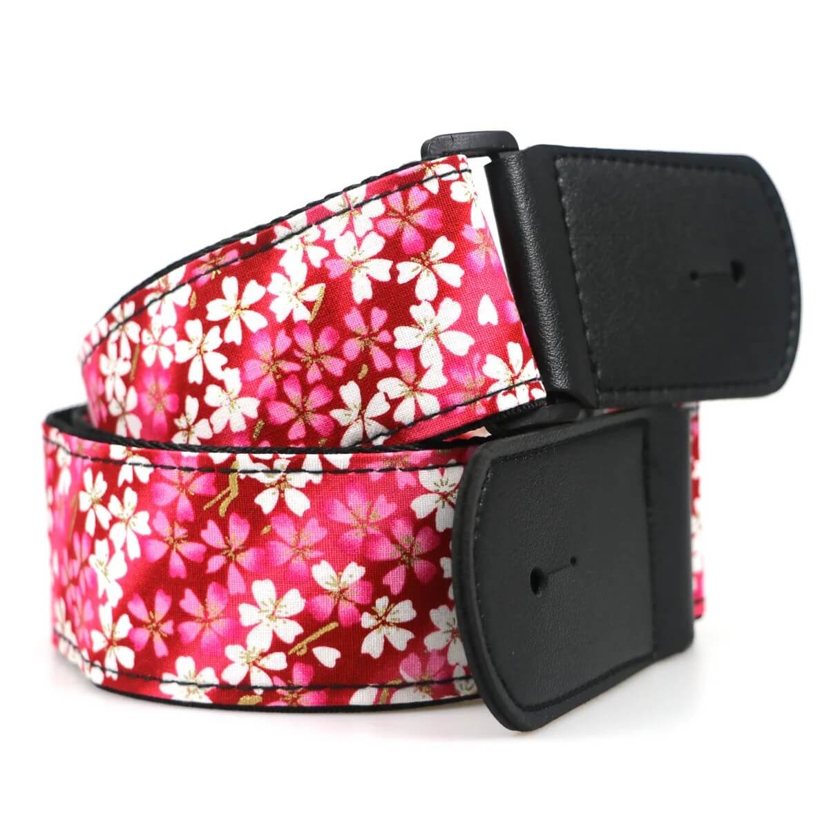 Details of a Guitar Strap with small Pink Sakura Flower pattern