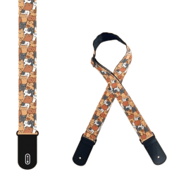 Beautiful Child's Guitar Strap with Cartoon Cat Pattern