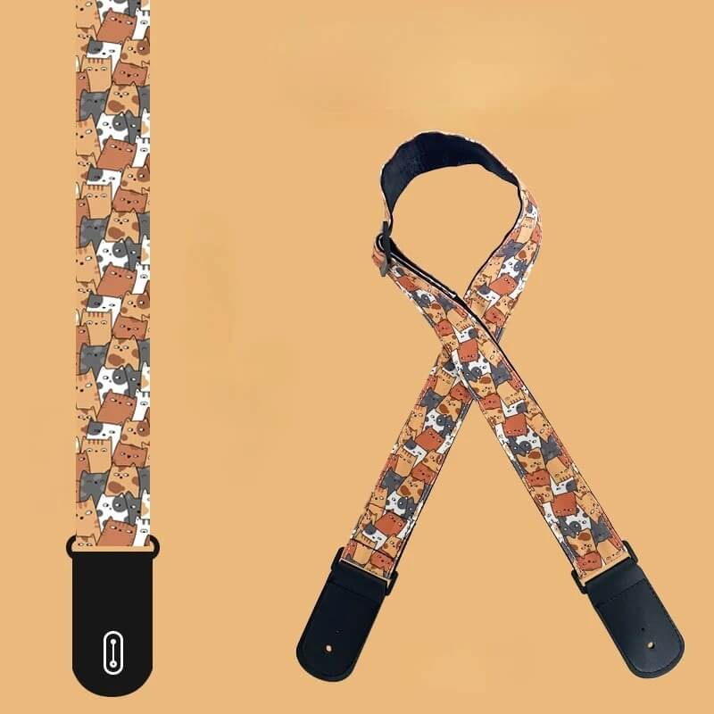 Children's Guitar Strap with Cartoon Cat Pattern