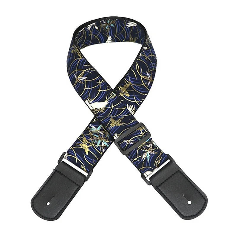 Japanese Inspired Guitar Strap with Blue Crane Flight Design