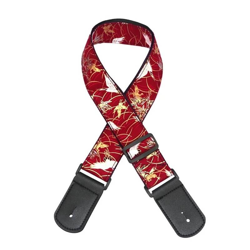 Japanese Inspired Guitar Strap with Red Crane Design
