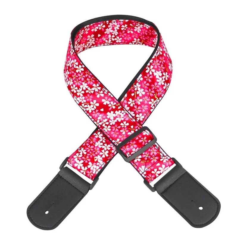Guitar Strap with Small Pink Sakura Flower Pattern