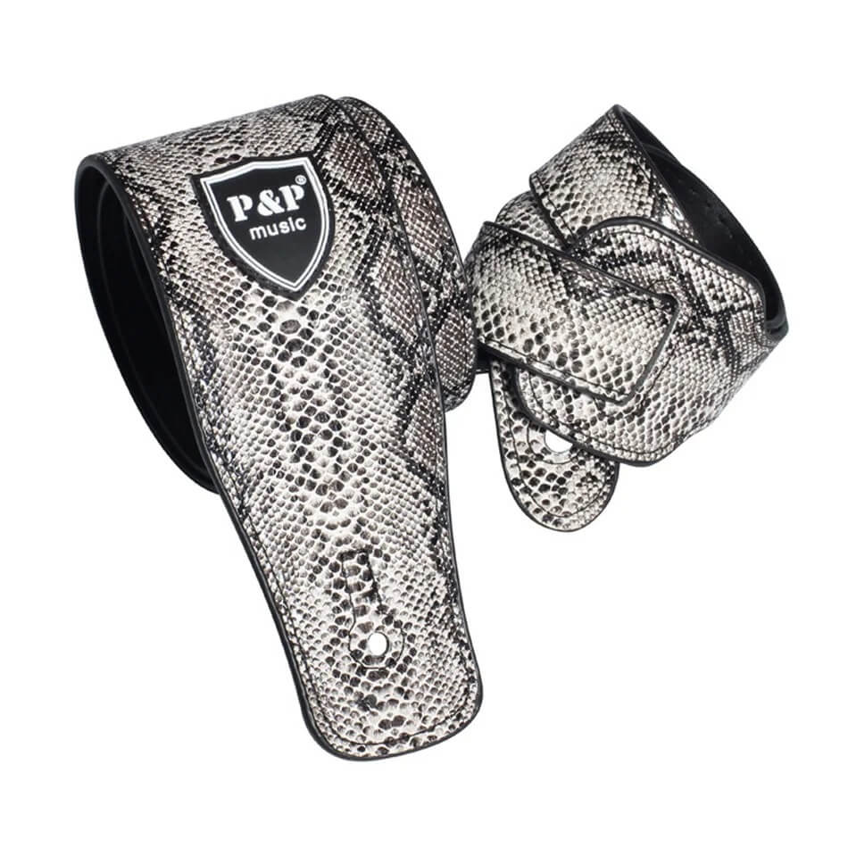Beautiful Guitar Strap with Gray Snake Skin Pattern